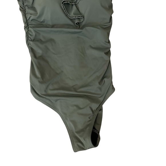 Sundance Olive Khaki Ruffle Embroidered Cross Strap One Piece Bathing Suit M - Picture 3 of 5